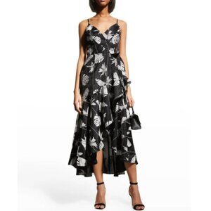 Dress the Population Dress Womens Size S Black Floral Wrap Ruffle Delphine